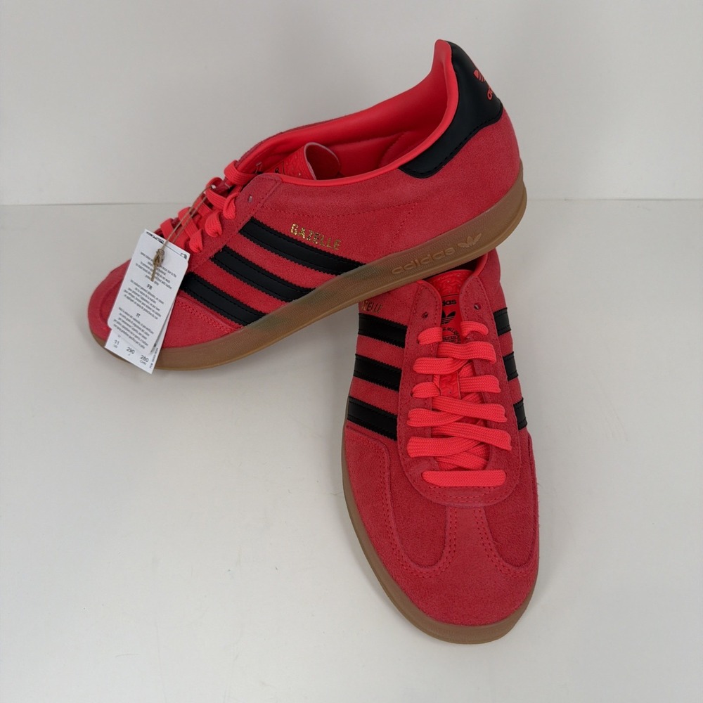NEW ADIDAS ORIGINALS GAZELLE INDOOR "LUCID RED/BLACK/GOLD METALLIC SHOES US 11